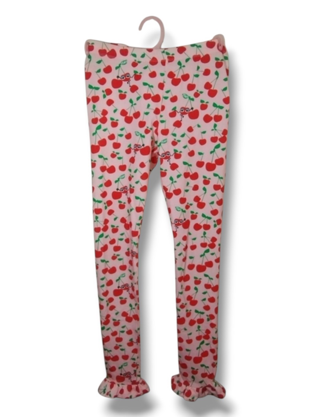 Fendi Kids Cherry Print Pink Leggings Ruffle Hem Size 9a